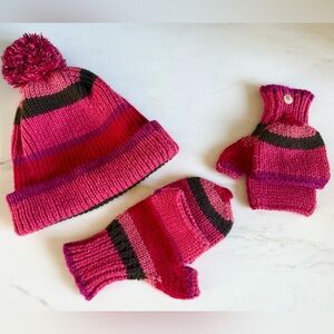 Wooden Ships Hat & Gloves Set Pink and Black Knit Women Winter Hat & Mittens Set